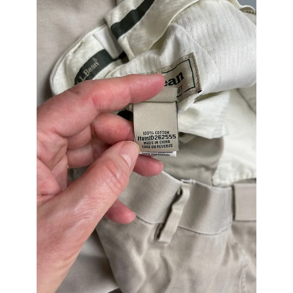 LL Bean Mens Comfort Waist Chinos Tan Khaki Flat Front Cotton Pants 37x26 262555